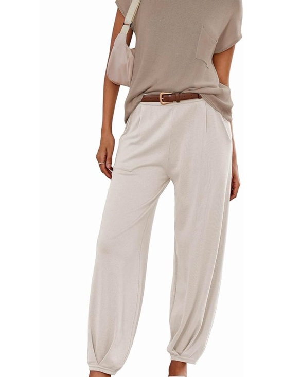 Other - Casual Elastic Cuff High-Rise Lounge Pants - Beige